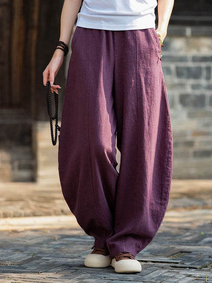 Women's Cotton Linen Harem Pants Plus Size High Waist