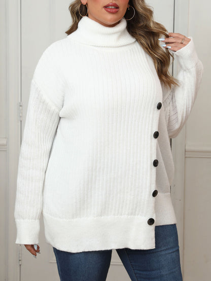 Women's Irregular Button Medium and Long Thickened Turtleneck Sweater