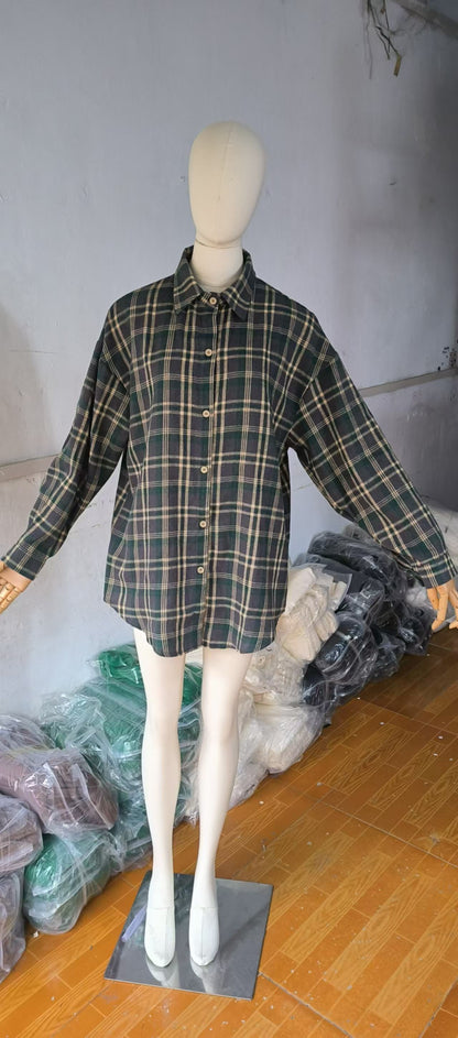 Women's Oversized Vintage Plaid Button Down Shirt