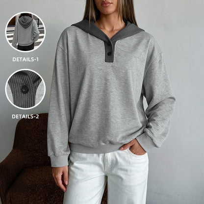 Women's Oversized Color Block Henley Hoodie