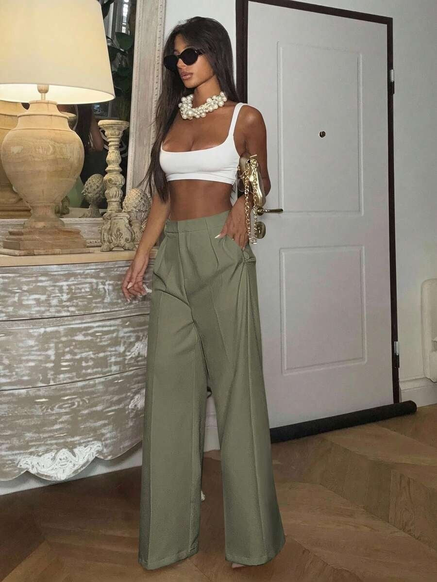 High Waisted Wide Leg Dress Pants Casual Work Trousers