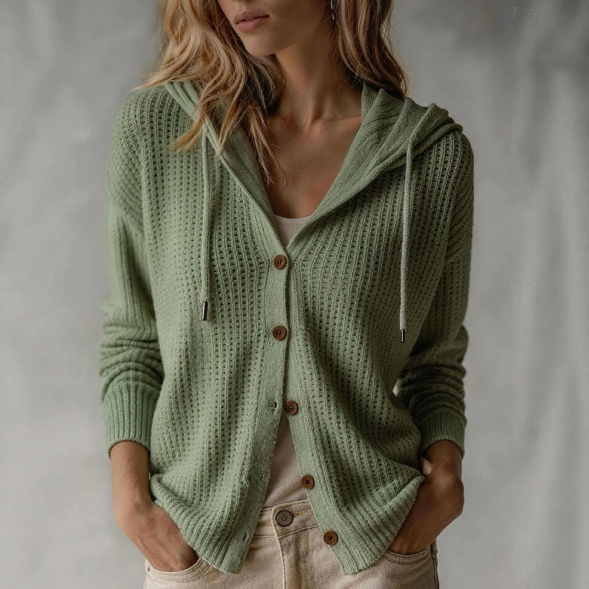 Oversized Hooded Knit Cardigan Button Front Sweater