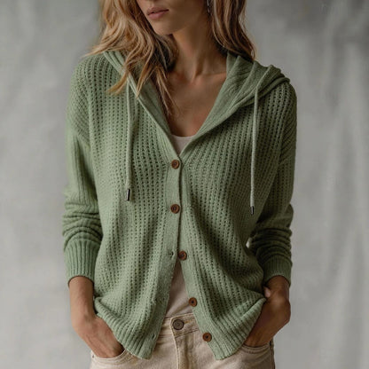 Oversized Hooded Knit Cardigan Button Front Sweater
