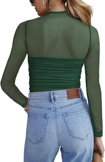 Y2K Mesh Semi-Turtleneck Long Sleeve Sexy T-Shirt