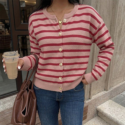 Striped Knit Cardigan Button Front Christmas Sweater