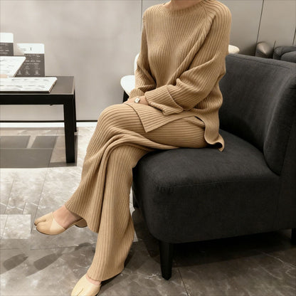 Women's Ribbed Knit Sweater Wide Leg Pants Set
