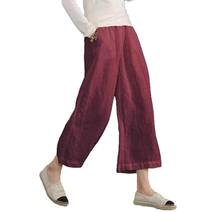 Women's Linen Cotton Wide Leg Cropped Pants Relaxed Fit