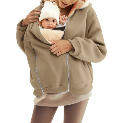 Women's Sherpa Baby Carrier Zip Up Hoodie Kangaroo Pocket