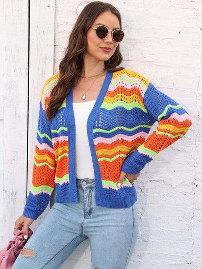 Women's Rainbow Patchwork Striped Sweater Jacket