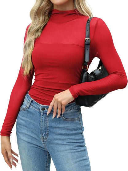 Y2K Mesh Semi-Turtleneck Long Sleeve Sexy T-Shirt