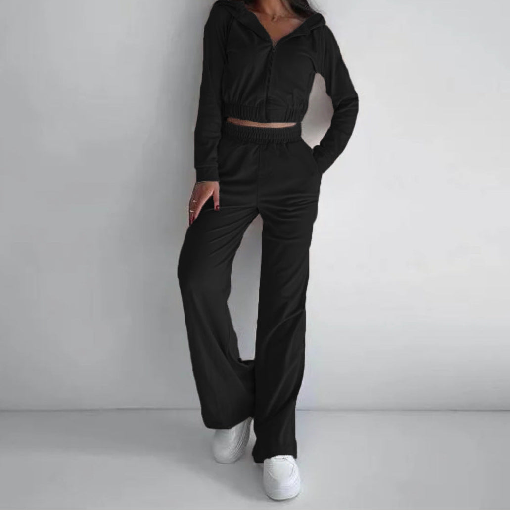 Women's Velvet Zip-Up Hoodie & Pants Two Piece Set