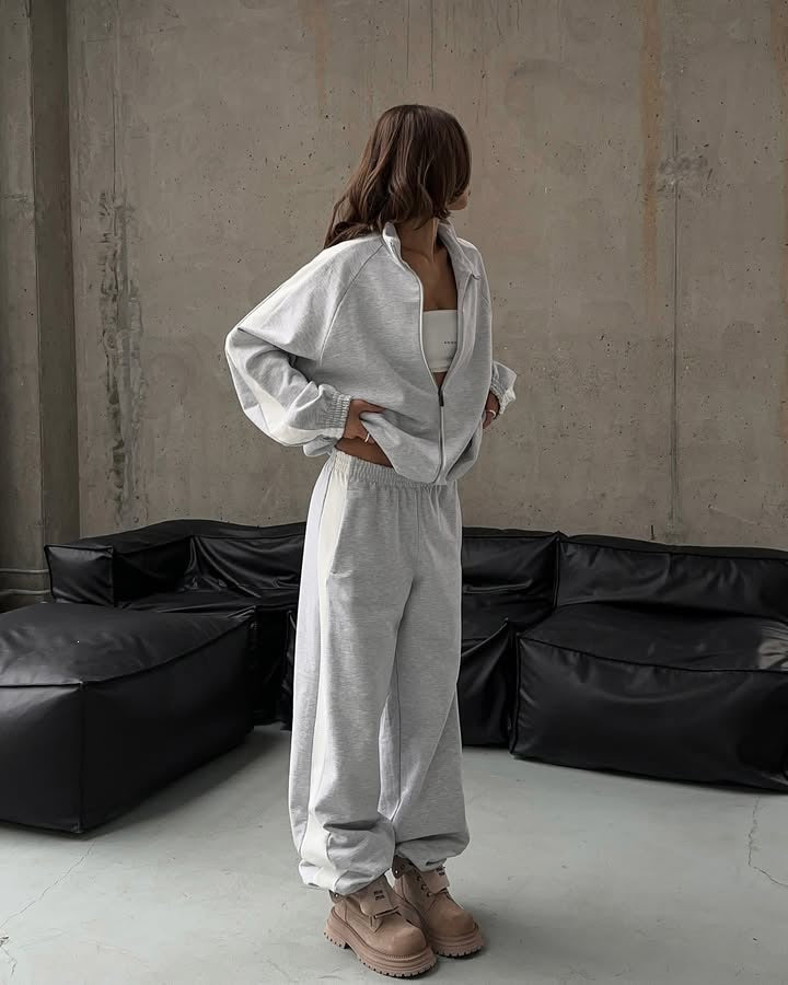 Women's Colorblock Zip Hoodie Jogger Pants Matching Set