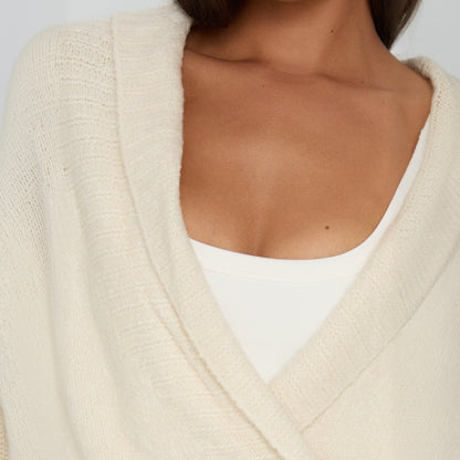 Women's Fuzzy Wrap Cardigan Tie Waist Long Sleeve Sweater