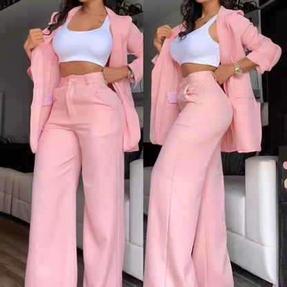 Elegant Split Sleeve Blazer Straight Pants Set
