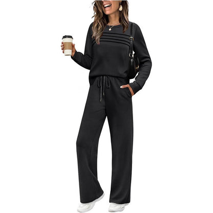 Women's 2 Piece Lounge Set Long Sleeve Wide Leg Pants