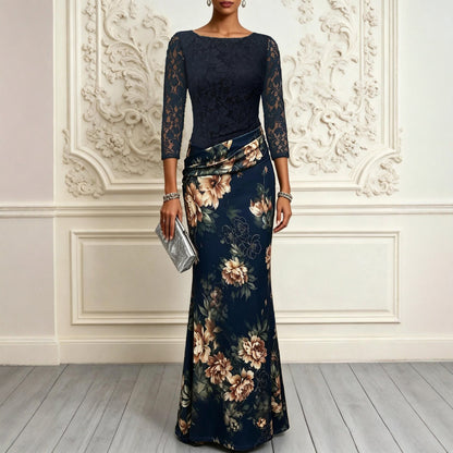 Navy Floral Lace Maxi Dress Wedding Guest