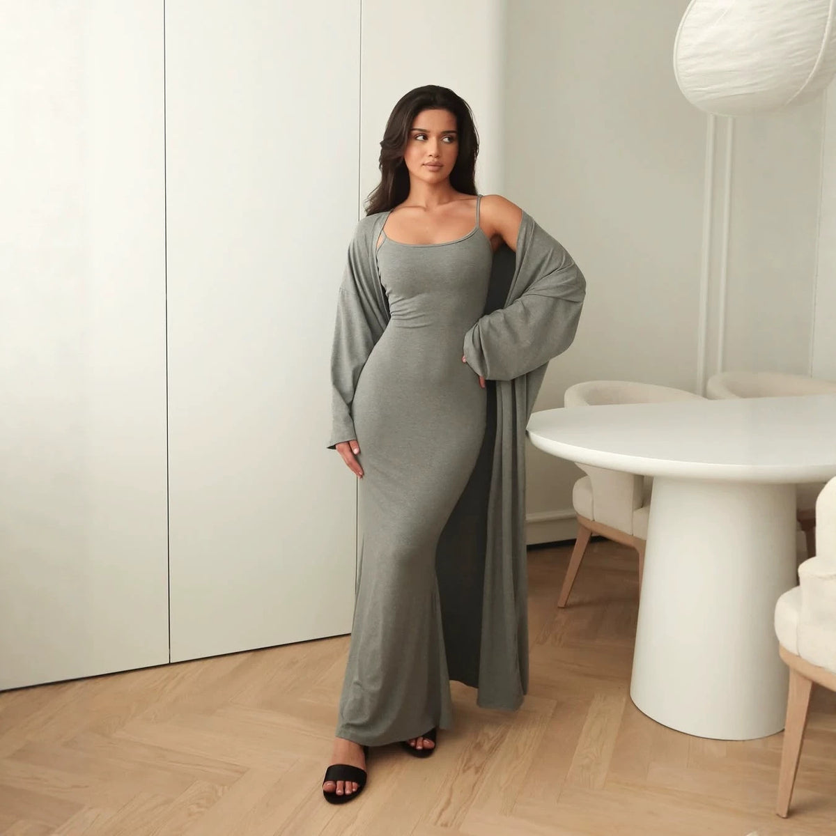 Women's Two Piece Maxi Dress and Long Cardigan Set
