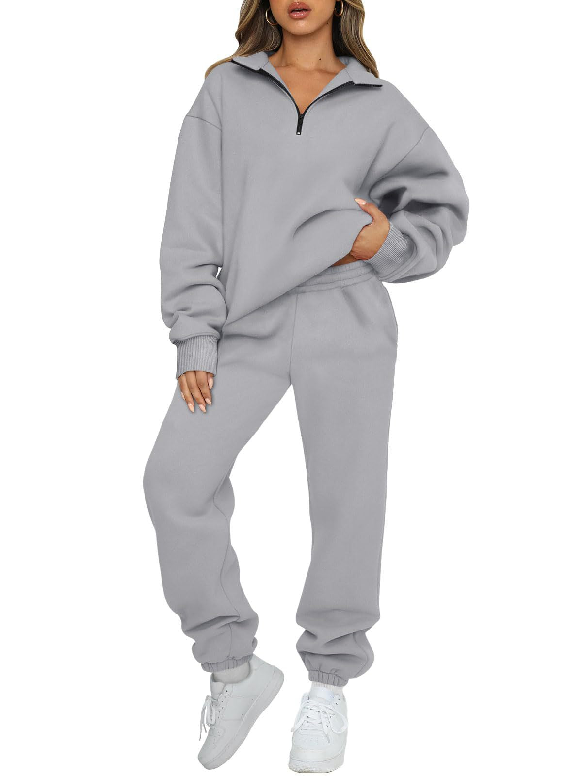 Women's Oversized Half Zip Sweatsuit Jogger Lounge Set