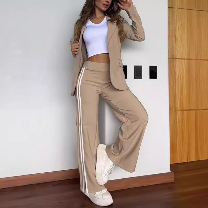 Women's Two Piece Striped Blazer Wide Leg Pants Set