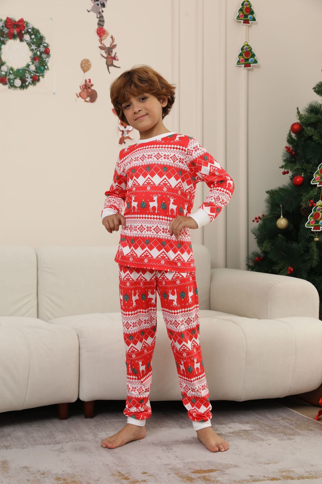 Christmas Deer Snowflake Tree Striped Parent-child Dress Printed Christmas Pajamas