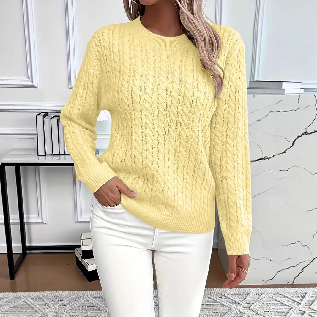 Women's Soft Cable Knit Crew Neck Pullover Sweater
