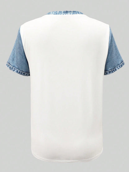 Cow Print Colorblock Crew Neck Casual Tee