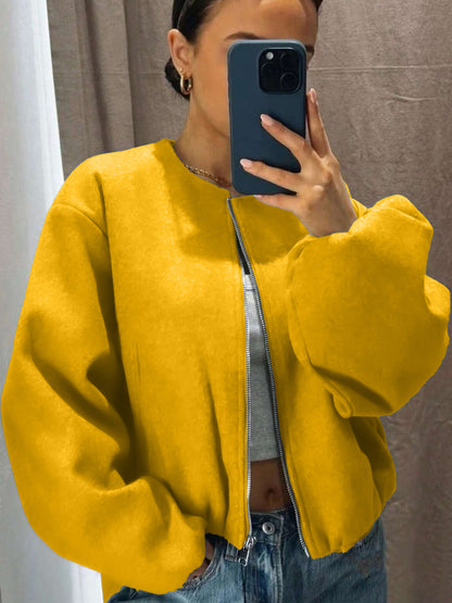 Women's Zip Up Bomber Jacket Lantern Sleeve Streetwear