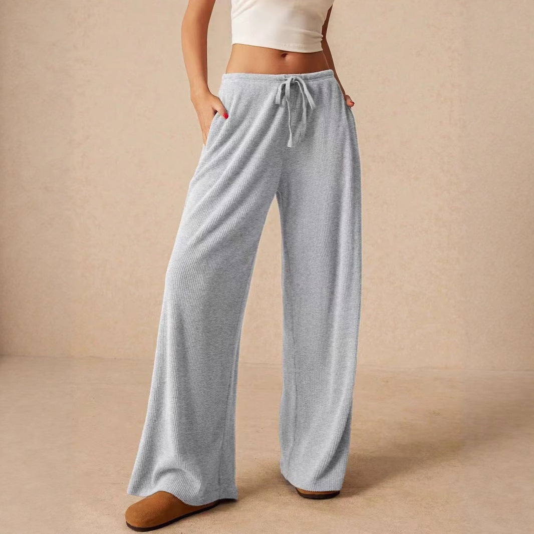 Women's Ribbed Wide Leg Palazzo Pants Drawstring Casual