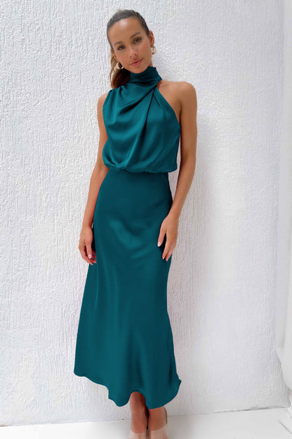 Satin Sleeveless Dress, Elegant Celebrity Evening Dress