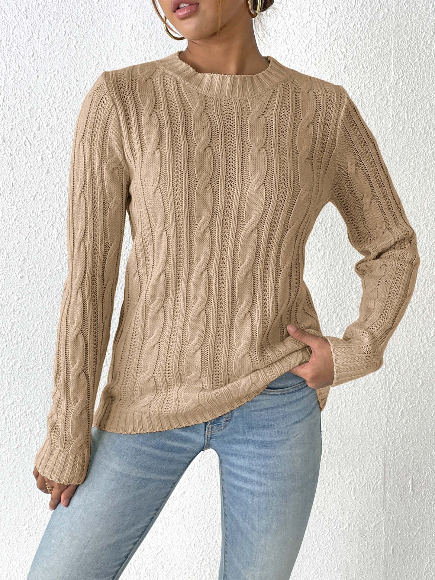 Women's Autumn and Winter Crew Neck Pullover Simple Bottom Shirt