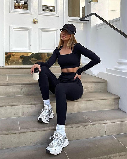 Women's High Waisted Ribbed Yoga Workout Leggings