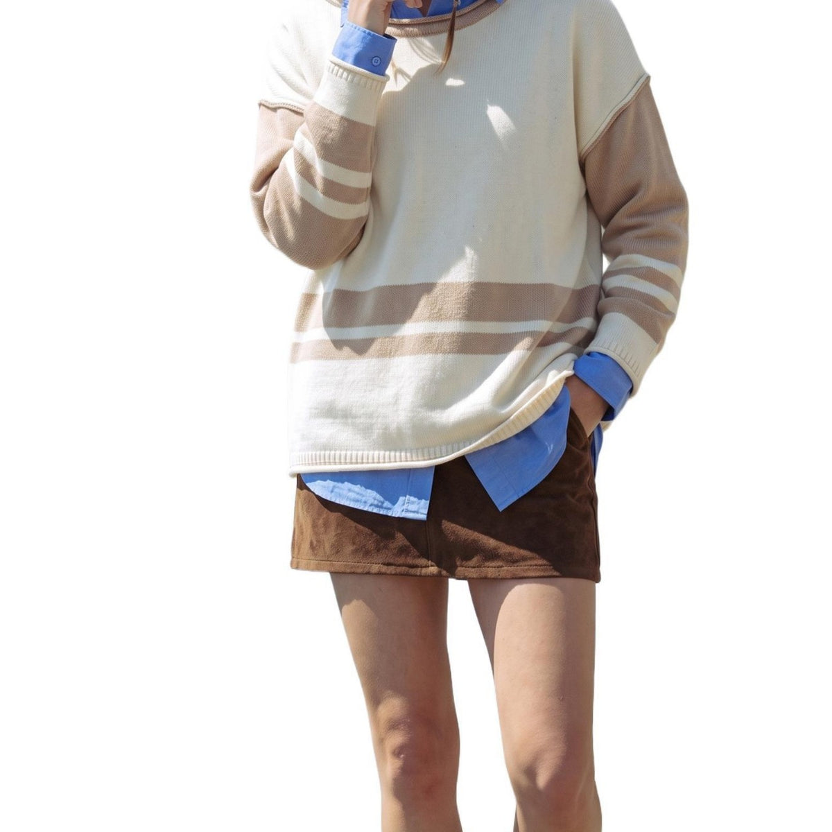 Women's Oversized Color Block Striped Crewneck Sweater