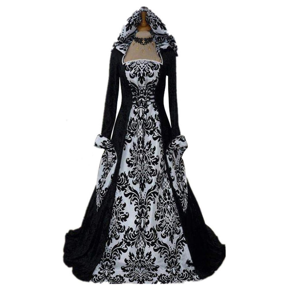 Plus Size Medieval Renaissance Hooded Dress Vintage Gown