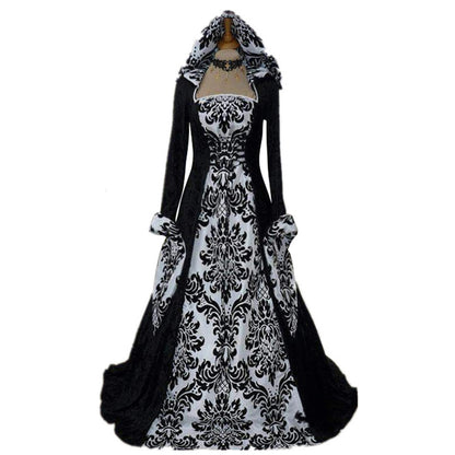 Plus Size Medieval Renaissance Hooded Dress Vintage Gown