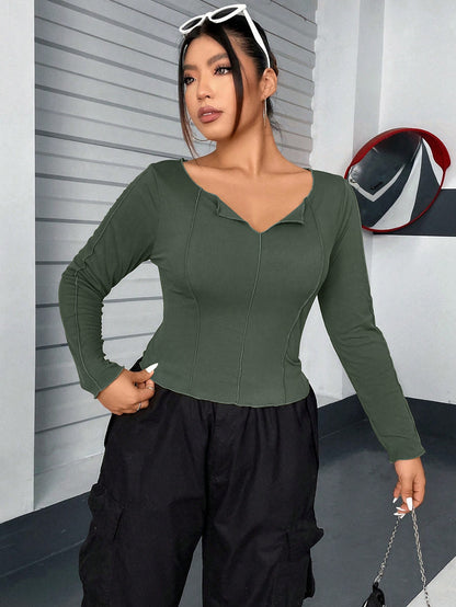 Women's Slim short design niche v-neck t-shirt women's long-sleeved inner bottoming shirt tops