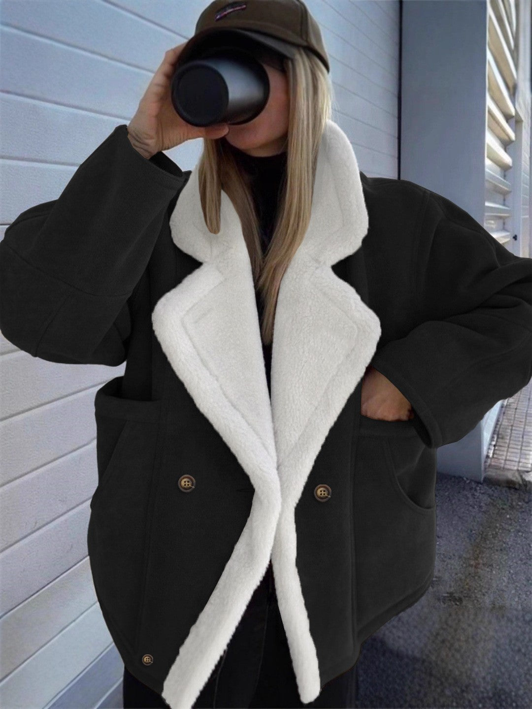 Women Oversized Sherpa Lined Suede Winter Jacket