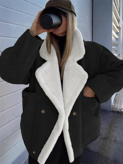 Women Oversized Sherpa Lined Suede Winter Jacket
