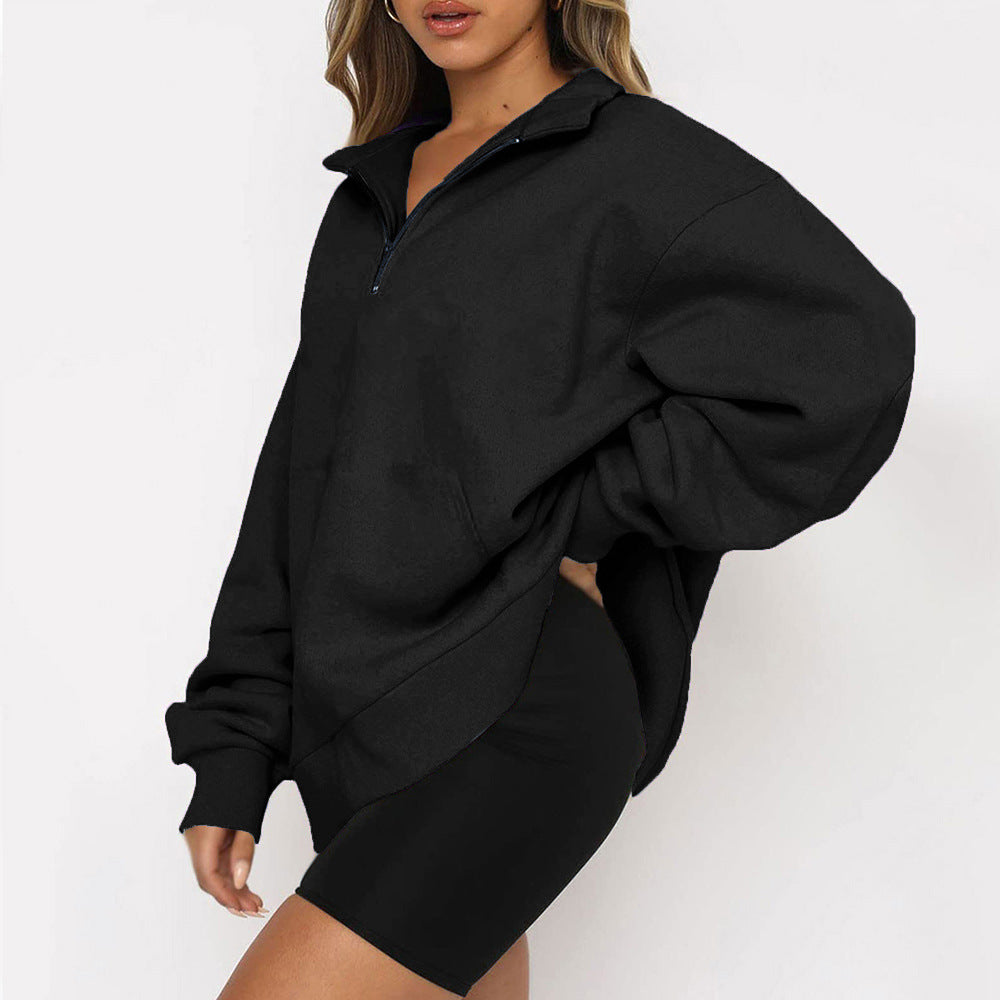 Oversized Half Zip Fleece Pullover Sweatshirt with Pocket