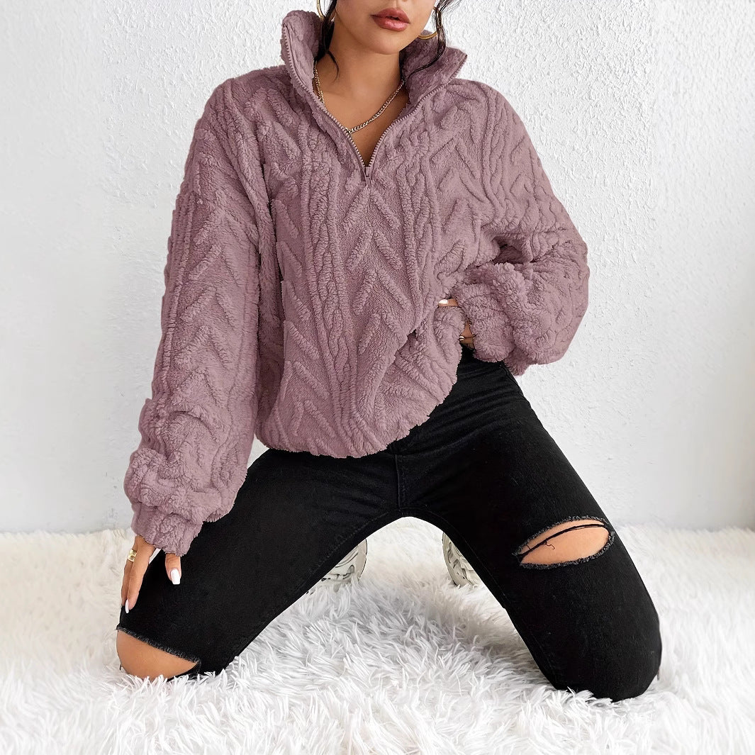 Women's Textured Half Zip Sherpa Fleece Pullover