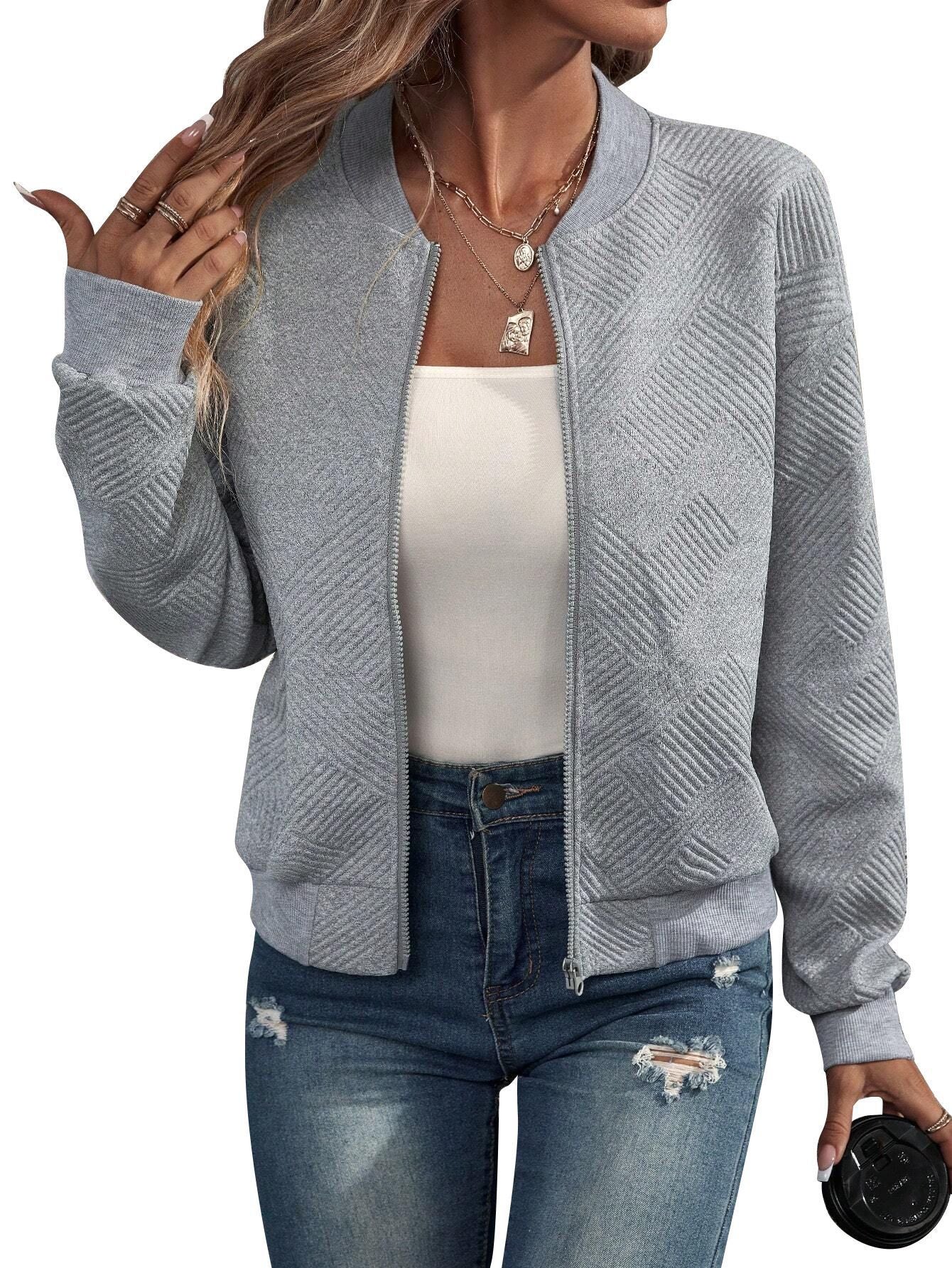 Women's Quilted Zip Up Bomber Jacket Casual