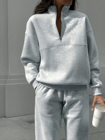 Women's Old Money Half Zip Sweatshirt Jogger Set