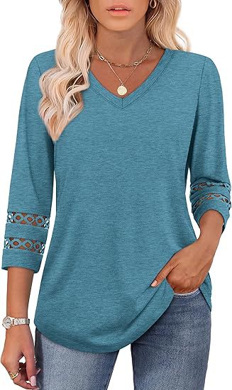 White V-Neck Lace Sleeve Casual Knit Top for Women