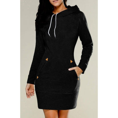 Women's Cowl Neck Hoodie Dress Long Sleeve Fleece Pocket