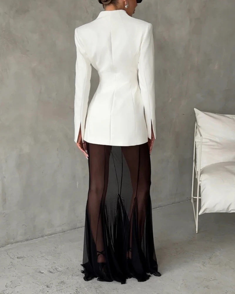Women's Blazer & Sheer Skirt Two Piece Set