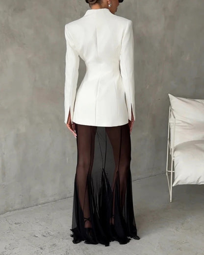 Women's Blazer & Sheer Skirt Two Piece Set