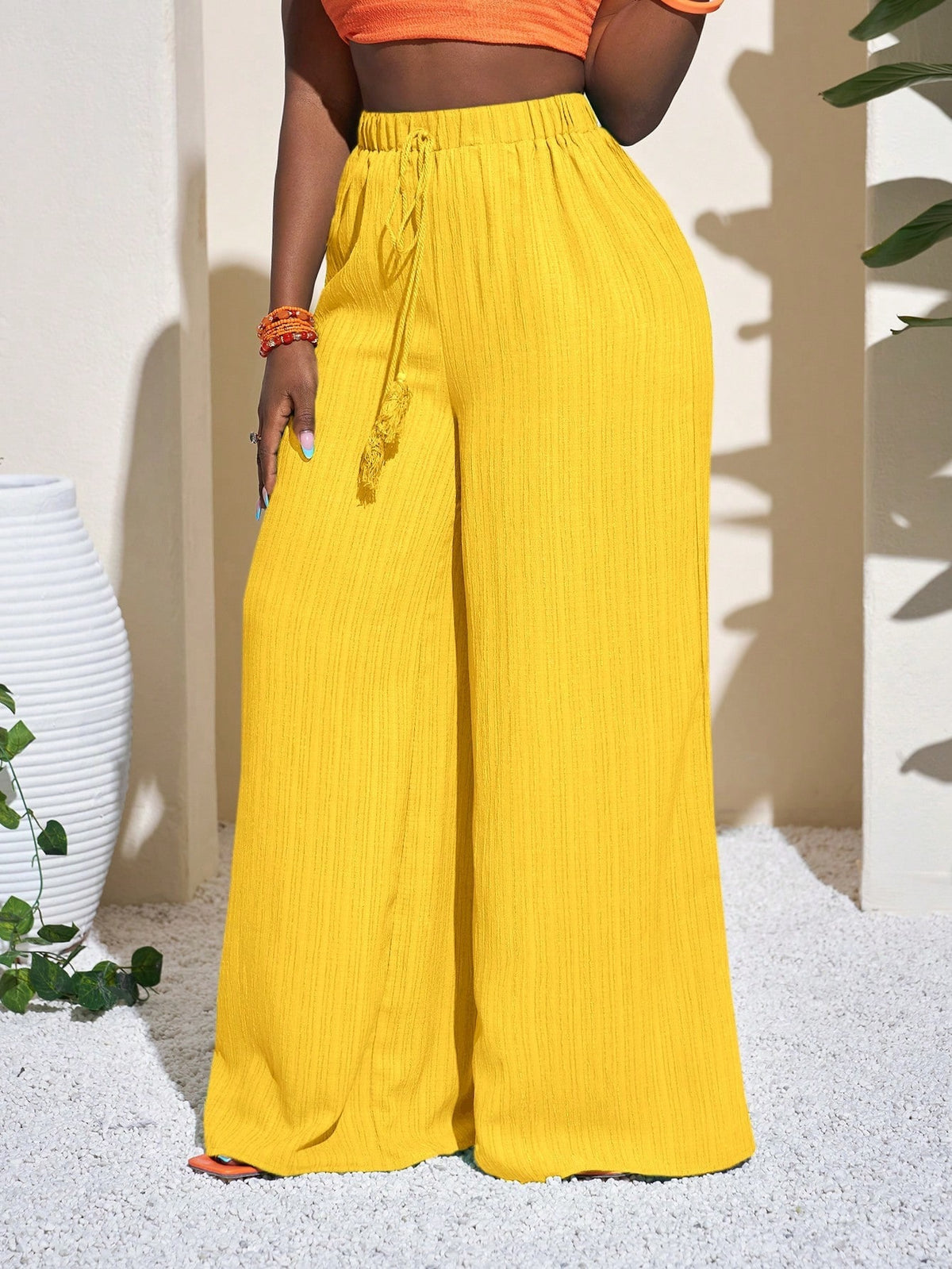 Women's High Waist Palazzo Pants Wide Leg Drawstring