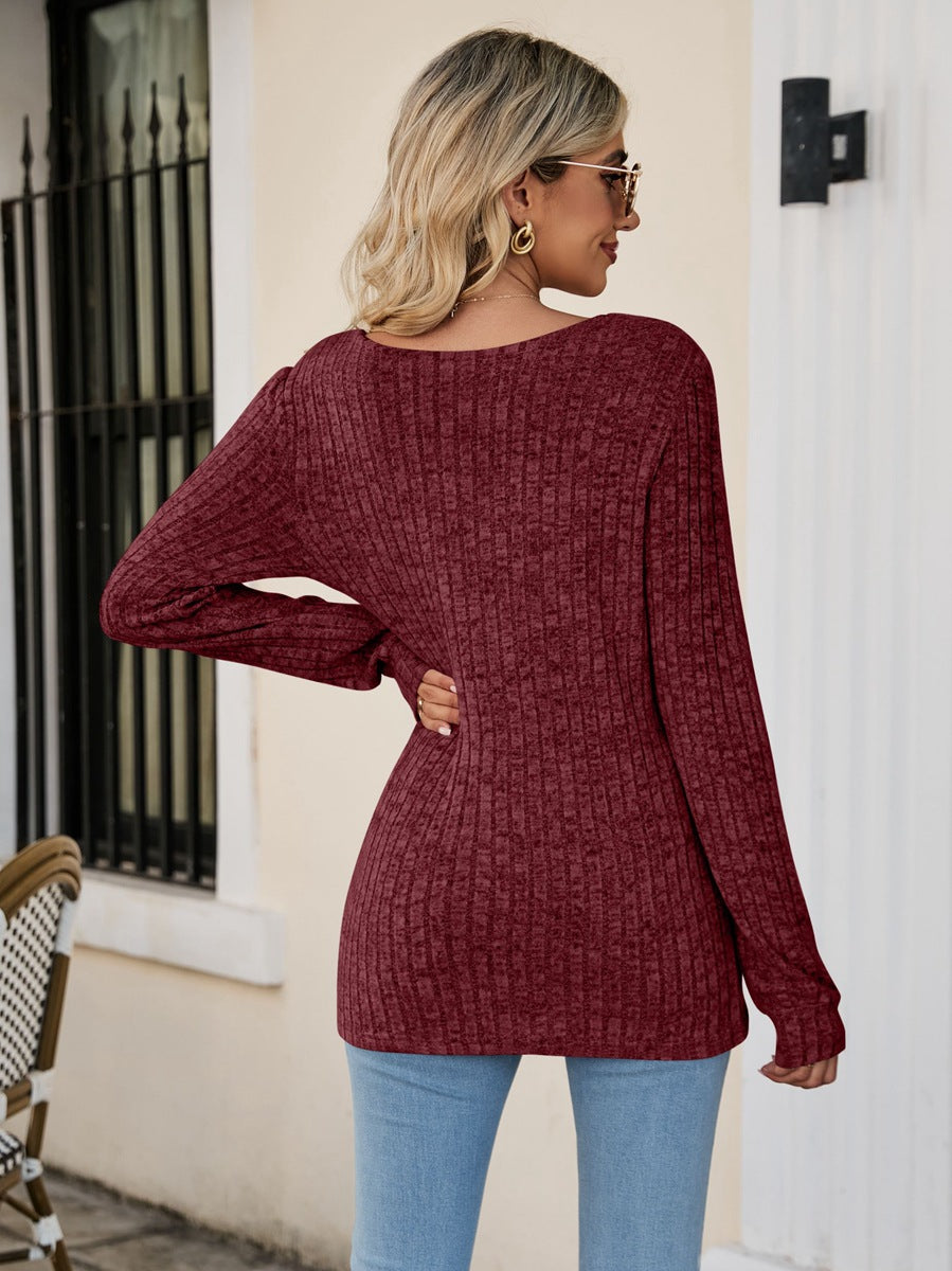 Long Sleeve Square Collar Casual Top