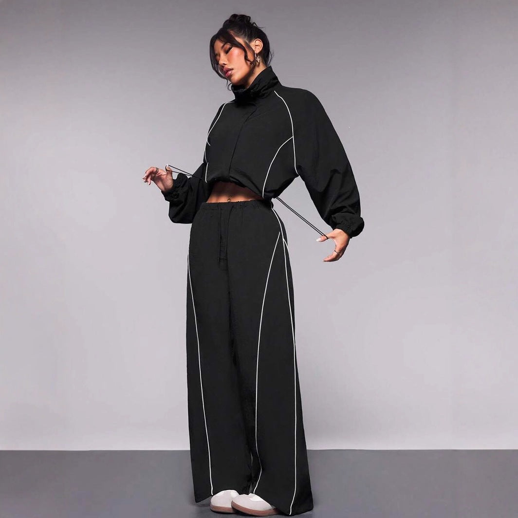 Women's Contrast Drawstring Track Pants Set