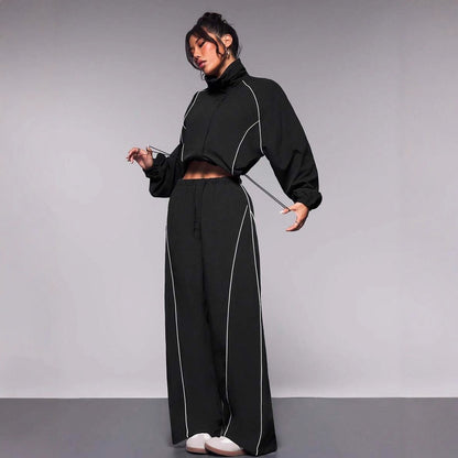 Women's Contrast Drawstring Track Pants Set