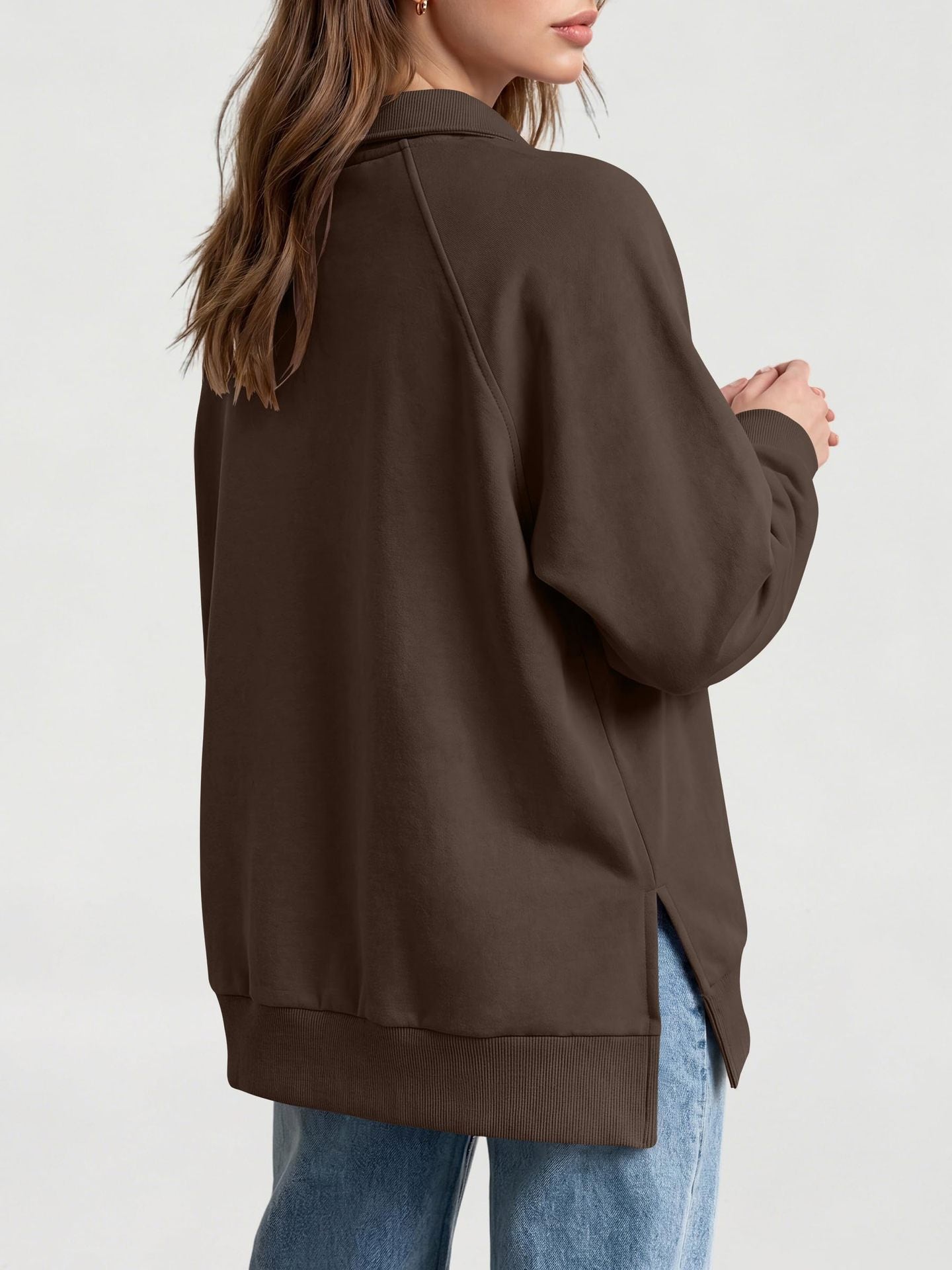 Women's Oversized Collared Button Pullover Sweatshirt